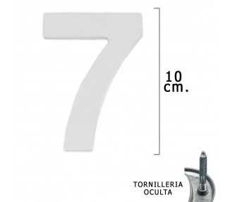Numero Metal "7" Plateado Mate 10 cm. con Tornilleria Oculta (Blister 1 Pieza)