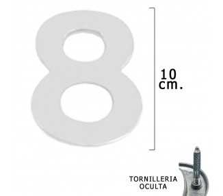 Numero Metal "8" Plateado Mate 10 cm. con Tornilleria Oculta (Blister 1 Pieza)