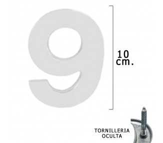 Numero Metal "9" Plateado Mate 10 cm. con Tornilleria Oculta (Blister 1 Pieza)