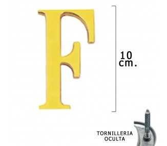 Letra Latón "F" 10 cm. con Tornilleria Oculta (Blister 1 Pieza)