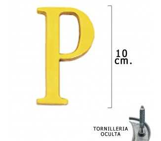 Letra Latón "P" 10 cm. con Tornilleria Oculta (Blister 1 Pieza)