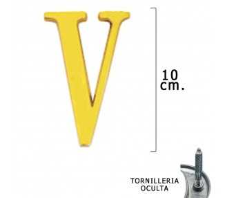 Letra Latón "V" 10 cm. con Tornilleria Oculta (Blister 1 Pieza)