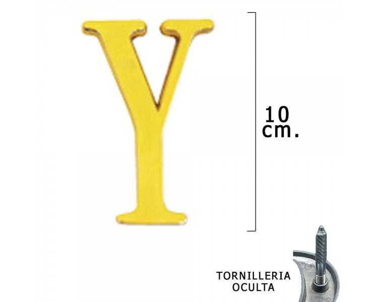Letra Latón "Y" 10 cm. con Tornilleria Oculta (Blister 1 Pieza)
