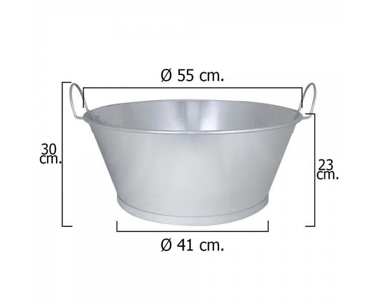 Barreño Galvanizado Baño  22"  55x23 cm. 38 Litros