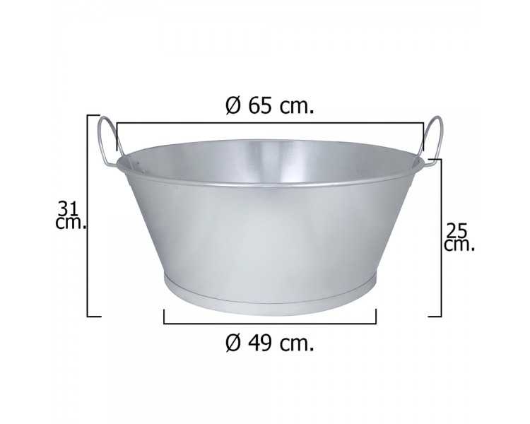 Barreño Galvanizado Baño  26"  65x25 cm. 54 Litros