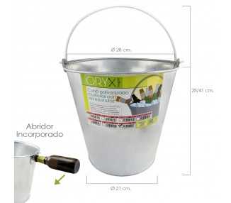 Cubo Zinc Metal Galvanizado Multiusos 14 Litros 28 x 21 x 28 (alt.) cm. con Abre Botellas