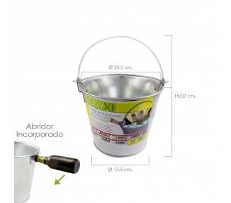 Cubo Zinc Metal Galvanizado Multiusos  4 Litros 20.5 x 18 x 15.5 (alt.) cm. con Abre Botellas