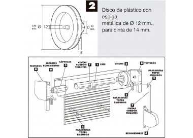Disco Persiana Plastico Espiga Metalica 136x40 mm. Cinta 14 mm.