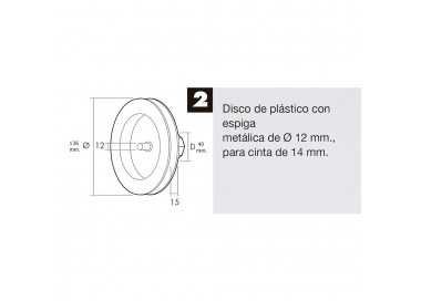 Disco Persiana Plastico Espiga Metalica 136x40 mm. Cinta 14 mm.