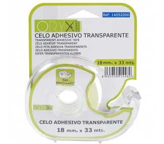 Cinta Celo Adhesivo Transparente 18 mm. x 33 Mts. Con Dispensador.