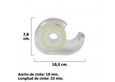 Cinta Celo Adhesivo Transparente 18 mm. x 33 Mts. Con Dispensador.