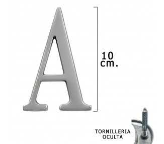 Letra Metal "A" Plateada Mate 10 cm. con Tornilleria Oculta (Blister 1 Pieza)