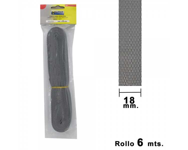 Cinta Persiana Wolfpack Gris 18 mm. Rollo 6 Metros