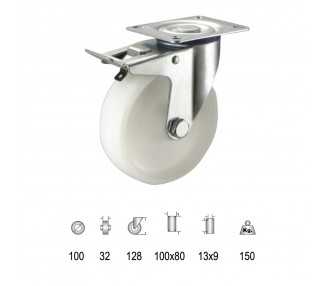 Rueda Industrial Nylon Placa con freno 100mm