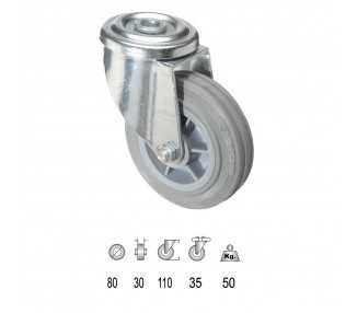 Rueda Industrial Goma Gris Pasante  80mm