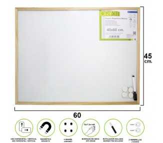 Pizarra Magnetica Blanca 45x60 cm. Con Rotulador y 4 Imánes