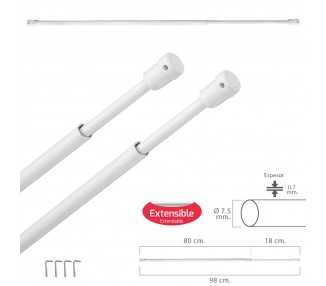 Barra Visillo Extensible 80/98 cm. Con Soporte, Sin Muelle (2 piezas)