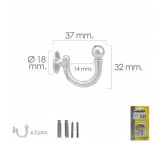 Gancho Cromado Atornillabe 37 mm. Con tacos y tornillos (Blister 2 piezas)