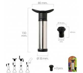 Bomba Vacio Vino Acero Inoxidable Con 2 Tapones
