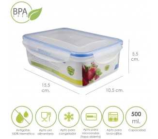 Recipiente Hermetico Plastico Rectangular 500 ml. 15.5x10.5x5.5 (Alt.) cm.