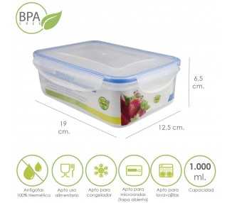 Recipiente Hermetico Plastico Rectangular 1.000 ml. 19x12.5x6.5 (Alt.) cm.