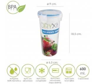Vaso Recipiente Hermetico Medidor Plastico Redondo 600 ml. Ø 9x18.5 (Alt.) cm.