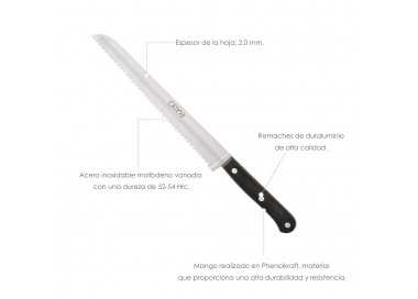 Cuchillo Grenoble Panero Hoja Acero Inoxidable 20 cm. Negro