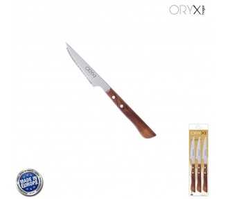 Cuchillo Montana Chuletero Hoja Acero Inoxidable 9 cm. Mango Madera (Blister 3 Piezas)
