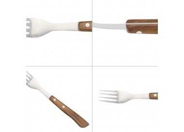 Tenedor Montana Chuletero Acero Inoxidable 9 cm. Mango Madera (Blister 3 Piezas)