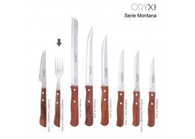 Tenedor Montana Chuletero Acero Inoxidable 9 cm. Mango Madera (Blister 3 Piezas)