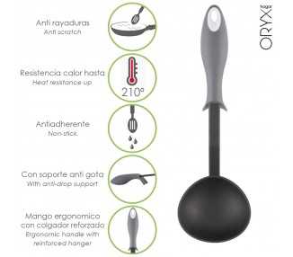 Cucharon Servir Cocina Nylon Con Mango Antigotas Engomado 32 x 9,8 cm.