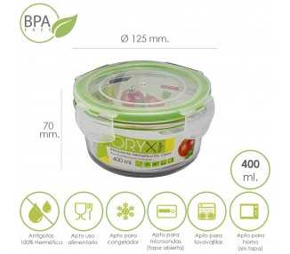 Recipiente Hermetico Cristal Redondo 400 ml. Ø 125 x 7 (alt) cm.