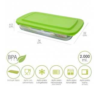 Fuente Cristal Rectangular Con Tapa 2 Litros 36 x 22 x 6.5 (Alt) cm.