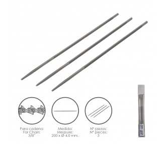 Limas Cadena Motosierra 200 x Ø 4.0 mm. 3/8" LP (Pack 3 Piezas)