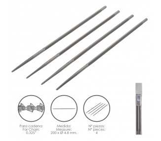Limas Cadena Motosierra 200 x Ø 4.8 mm. 0.325" (Pack 4 Piezas)