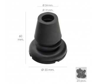 Taco Goma Baston Negro Tubo Ø 19 mm. / Base Ø 55 mm. Tipo Fuelle Bolsa 25 Unidades