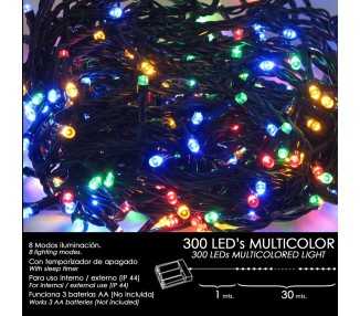 Luces Navidad A Pilas 300 Leds Multicolor Interior / Exterior (IP44)