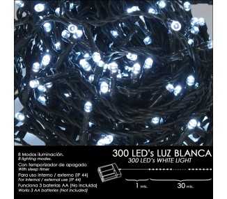 Luces Navidad A Pilas 300 Leds Luz Blanca Interior / Exterior (IP44)