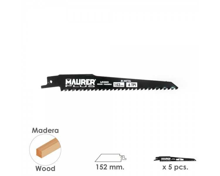 Hoja Para Sierra Sable Madera 152 mm. - 6 TPI Tipo Bosch (5 piezas)