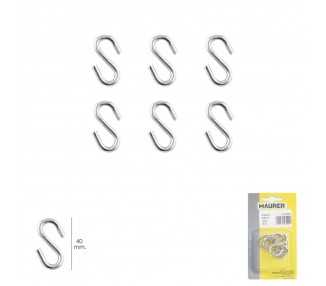 Gancho "S" 40 mm. Zincado (Blister 6 piezas) Uso Domestico