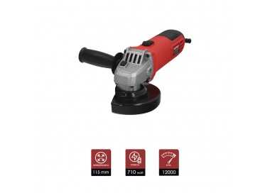 Amoladora Angular 710 Watt. Disco Ø 115 mm. 11.000 R.P.M. Mango 2 Posiciones Eje M14 Protector Disco Ajustable