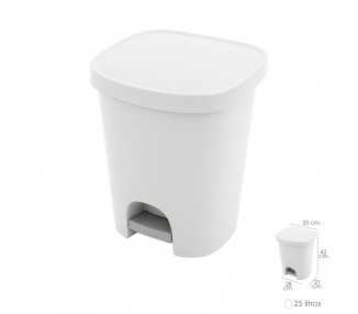 Cubo Basura Con Pedal 25 Litros Plastico Blanco