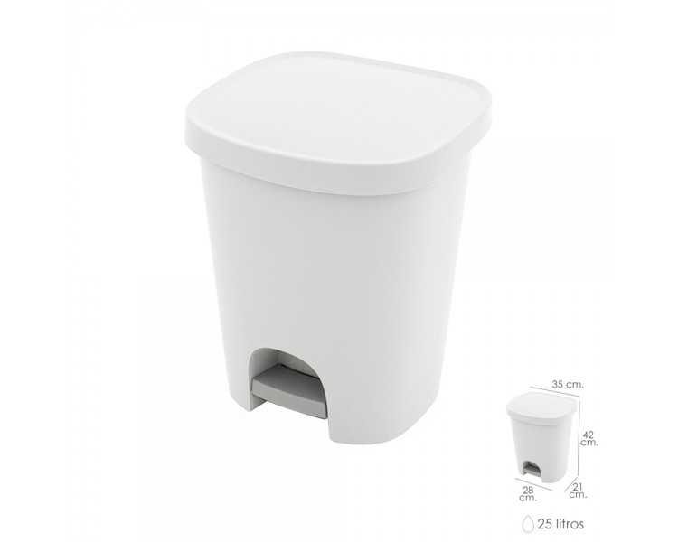 Cubo Basura Con Pedal 25 Litros Plastico Blanco