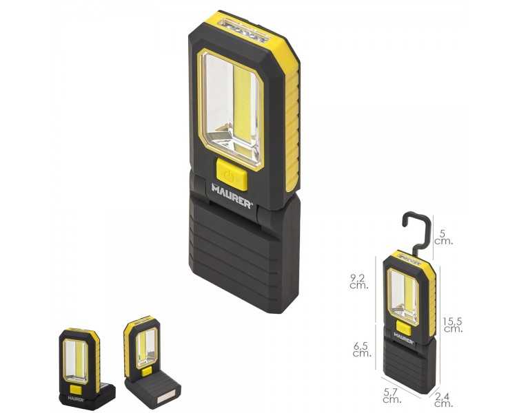Linterna LED Profesional Multifunción Compacta Plegable A Pilas (3 AAA) 210 Lumenes 2 Modos de Iluminación Con Iman y Gancho