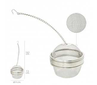 Bola Malla Para Especias / Te  / Legumbres Acero Inoxidable Ø 9 cm. Con Cadena