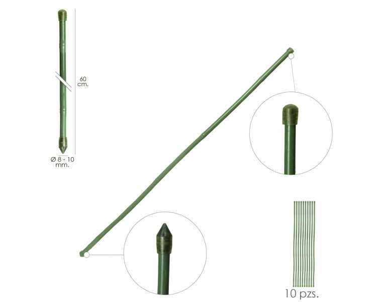 Tutor Varilla Bambú Plastificado Ø  8  - 10 mm. x  60 cm. (Paquete 10 Unidades)