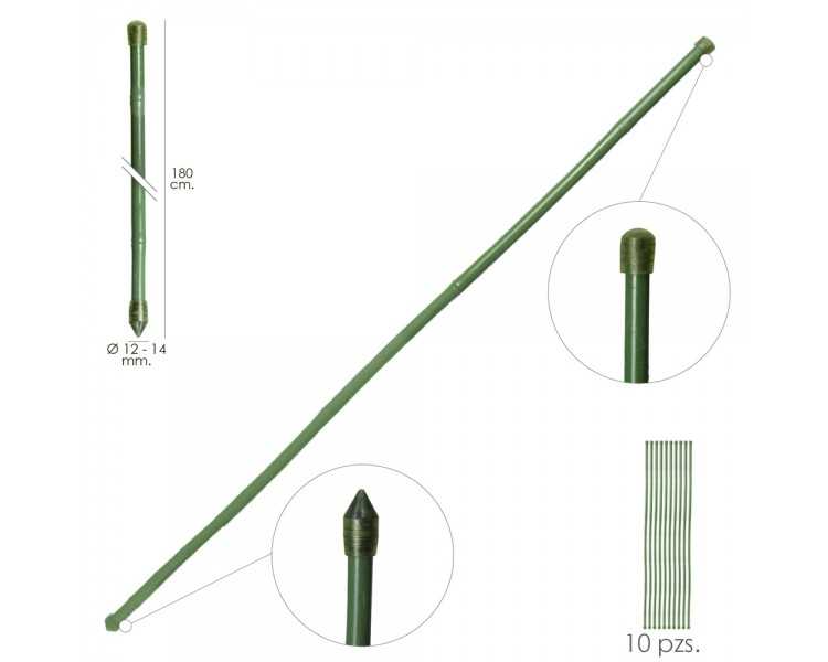 Tutor Varilla Bambú Plastificado Ø 12  - 14 mm. x   180 cm. (Paquete 10 Unidades)