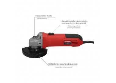Amoladora Angular 500 Watt. Disco Ø 115 mm. 11.000 R.P.M. Mango 2 Posiciones Eje M14 Protector Disco Ajustable