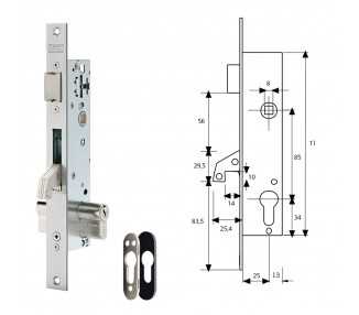 Cerradura Tesa 2240/25/3NI Con Escudo de Seguridad E190 con Palanca Basculante Gancho Reforzado