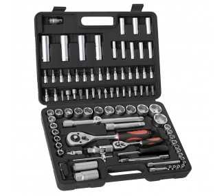 Juego Completo Llaves Vaso, kit 94 Piezas, 1/4"-1/2", Acero Vanadio, Con Maletin